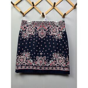 Talbots Navy and White Paisley Mini Skirt